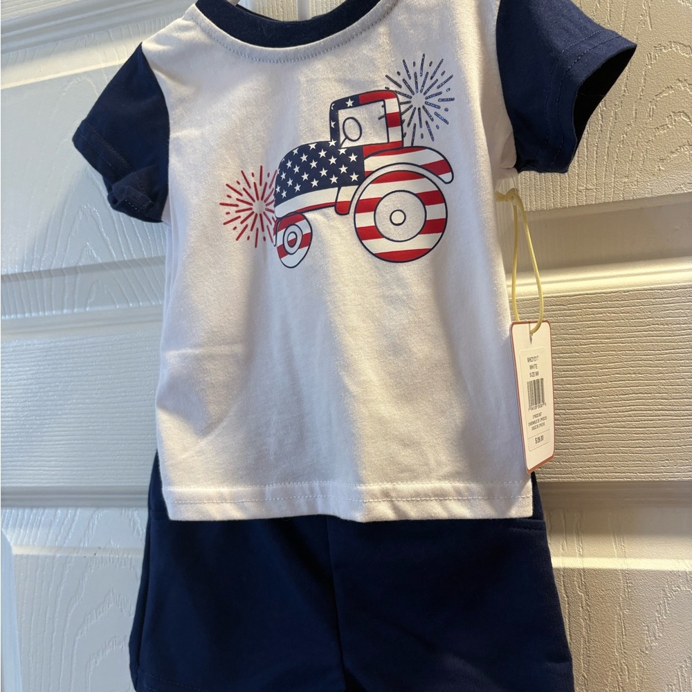 Patriotic Tractor Kids Matching Set - Navy and White